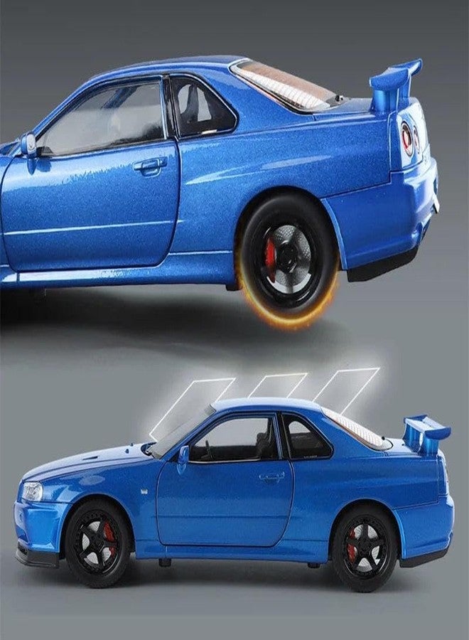 بلس بوينت سيارة PLUSPOINT Skyline GTR-R34 P.Walker Edition Brian المصنوعة من المعدن المصبوب، بمقياس 1:24، نموذج محاكاة، مصنوعة من سبيكة معدنية، سيارة لعبة تعمل بالسحب للخلف للأطفال، مزودة بأبواب قابلة للفتح وإضاءة وموسيقى، سيارة لعبة للأطفال والكبار - Image 5